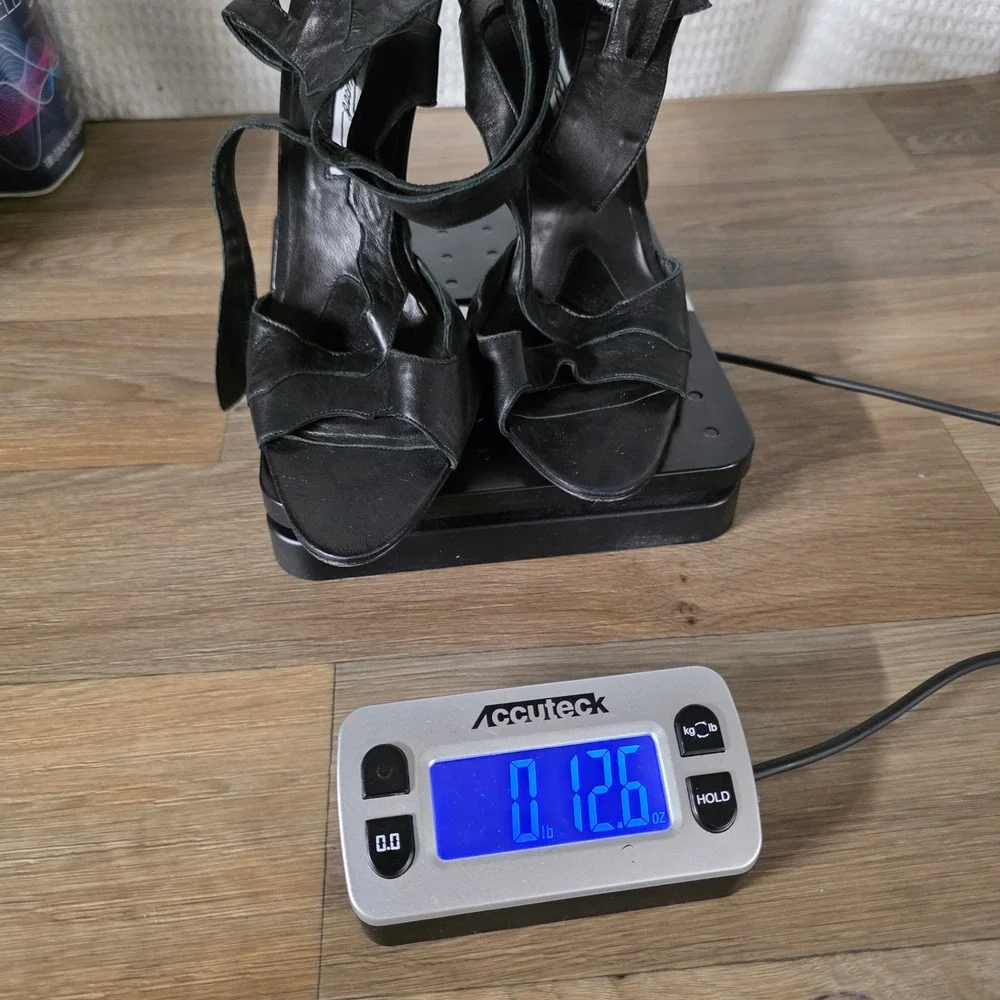 Brian Atwood Black Leather Ankle Tie Strappy Stiletto Heels Sandals Italy 40 9.5